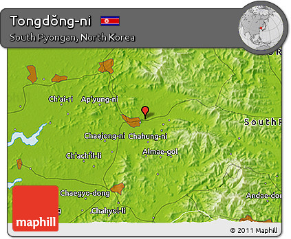 Physical 3D Map of Tongdŏng-ni
