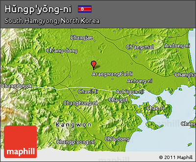 Physical 3D Map of Hŭngp'yŏng-ni