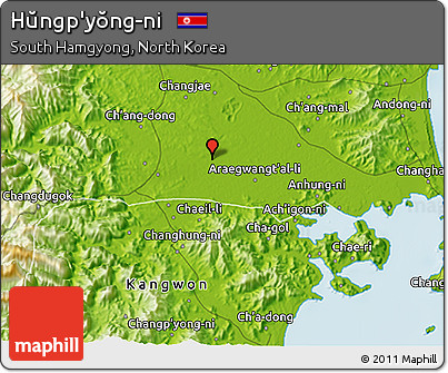 Physical 3D Map of Hŭngp'yŏng-ni