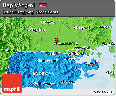 Political 3D Map of Hap'yŏng-ni