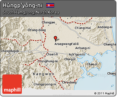 Shaded Relief 3D Map of Hŭngp'yŏng-ni