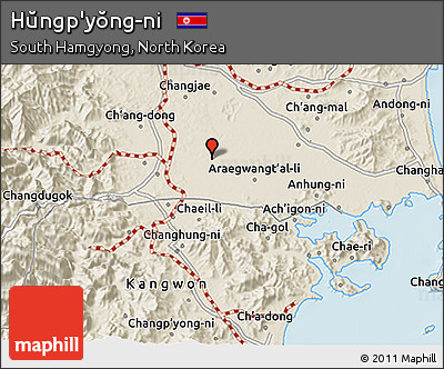 Shaded Relief 3D Map of Hŭngp'yŏng-ni