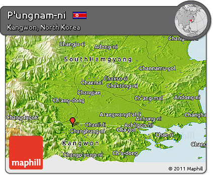 Physical Panoramic Map of P'ungnam-ni