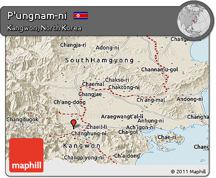 Shaded Relief Panoramic Map of P'ungnam-ni