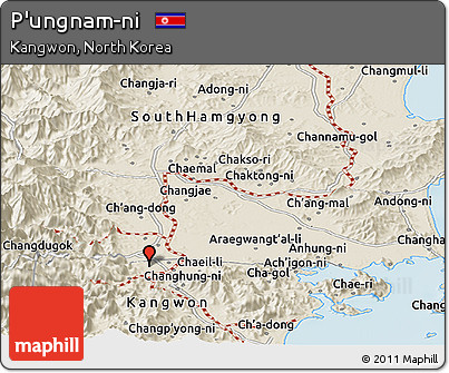 Shaded Relief Panoramic Map of P'ungnam-ni