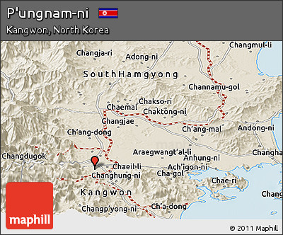 Shaded Relief Panoramic Map of P'ungnam-ni