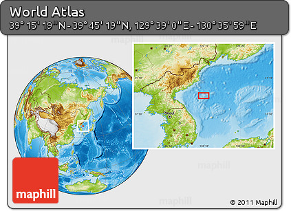 Physical Location Map of the Area around 39° 30' 19" N, 130° 7' 30" E