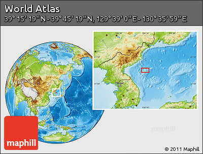 Physical Location Map of the Area around 39° 30' 19" N, 130° 7' 30" E