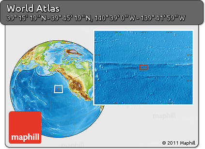 Physical Location Map of the Area around 39° 30' 19" N, 140° 10' 30" W