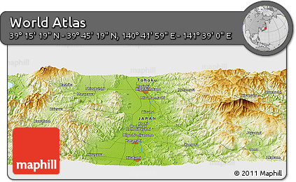 Physical Panoramic Map of the Area around 39° 30' 19" N, 141° 10' 30" E