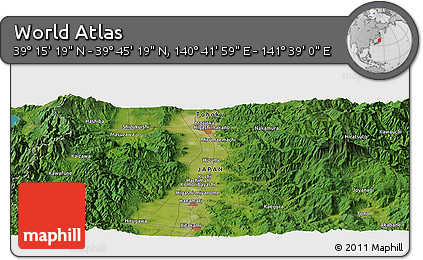Satellite Panoramic Map of the Area around 39° 30' 19" N, 141° 10' 30" E