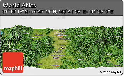 Satellite Panoramic Map of the Area around 39° 30' 19" N, 141° 10' 30" E