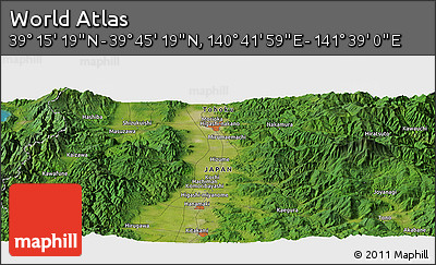 Satellite Panoramic Map of the Area around 39° 30' 19" N, 141° 10' 30" E