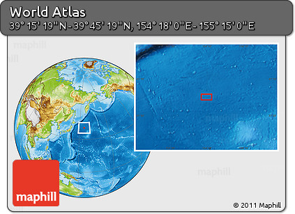Physical Location Map of the Area around 39° 30' 19" N, 154° 46' 30" E