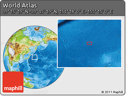 Physical Location Map of the Area around 39° 30' 19" N, 154° 46' 30" E
