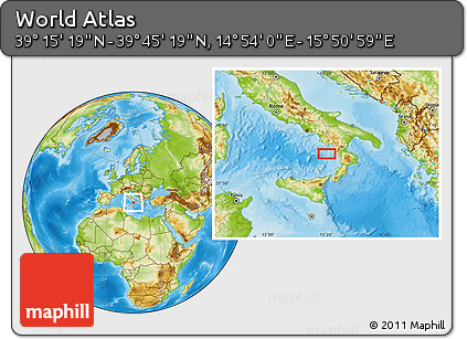 Physical Location Map of the Area around 39° 30' 19" N, 15° 22' 30" E