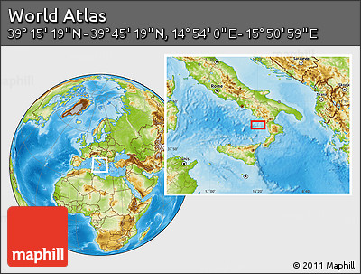 Physical Location Map of the Area around 39° 30' 19" N, 15° 22' 30" E