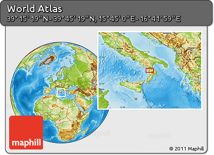 Physical Location Map of the Area around 39° 30' 19" N, 16° 13' 30" E