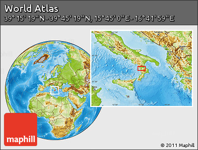 Physical Location Map of the Area around 39° 30' 19" N, 16° 13' 30" E