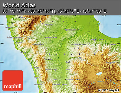 Physical Map of the Area around 39° 30' 19" N, 16° 13' 30" E