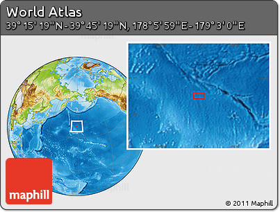 Physical Location Map of the Area around 39° 30' 19" N, 178° 34' 29" E