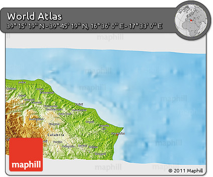 Physical 3D Map of the Area around 39° 30' 19" N, 17° 4' 30" E