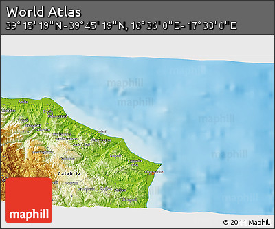 Physical 3D Map of the Area around 39° 30' 19" N, 17° 4' 30" E