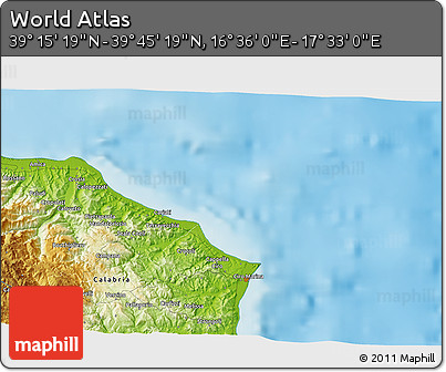 Physical 3D Map of the Area around 39° 30' 19" N, 17° 4' 30" E