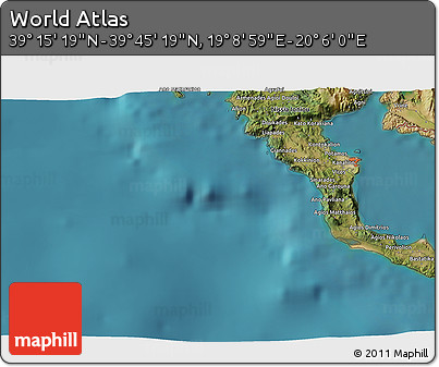 Satellite 3D Map of the Area around 39° 30' 19" N, 19° 37' 30" E