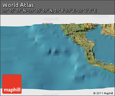 Satellite 3D Map of the Area around 39° 30' 19" N, 19° 37' 30" E