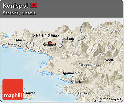 Shaded Relief Panoramic Map of Konispol