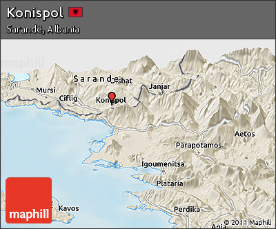 Shaded Relief Panoramic Map of Konispol