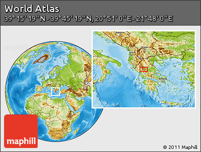 Physical Location Map of the Area around 39° 30' 19" N, 21° 19' 30" E