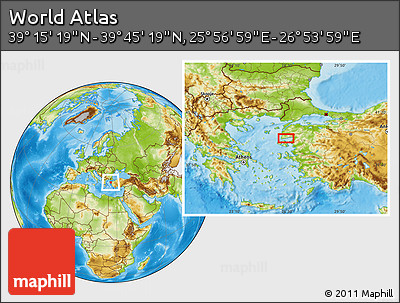 Physical Location Map of the Area around 39° 30' 19" N, 26° 25' 29" E