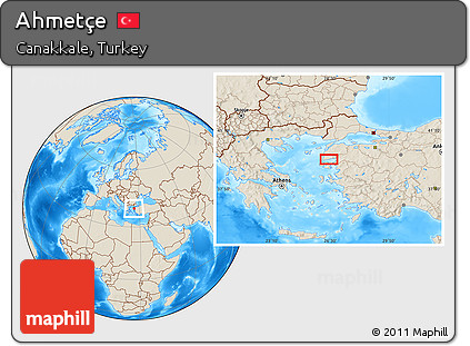 Shaded Relief Location Map of Ahmetçe