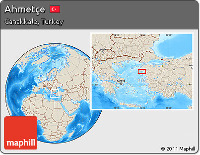 Shaded Relief Location Map of Ahmetçe