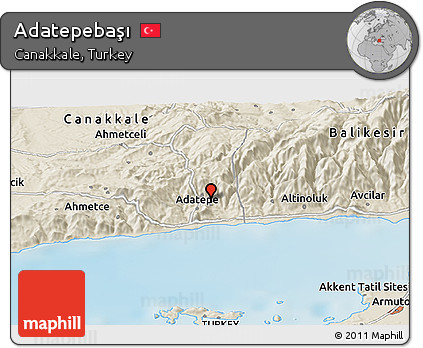 Shaded Relief Panoramic Map of Adatepebaşı