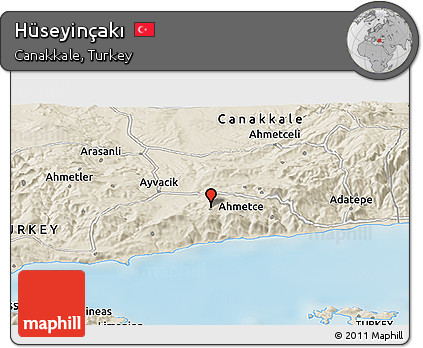 Shaded Relief Panoramic Map of Hüseyinçakı