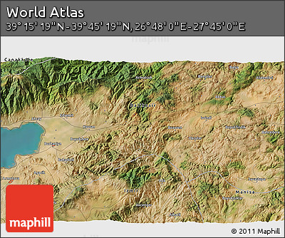 Satellite 3D Map of the Area around 39° 30' 19" N, 27° 16' 29" E