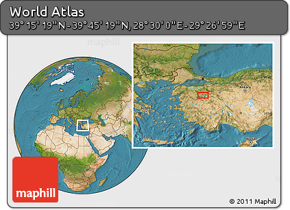 Satellite Location Map of the Area around 39° 30' 19" N, 28° 58' 30" E