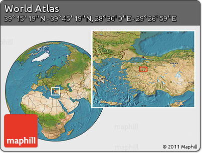 Satellite Location Map of the Area around 39° 30' 19" N, 28° 58' 30" E