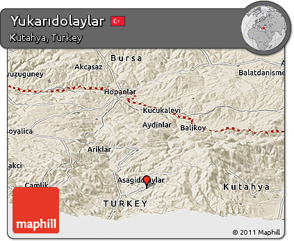 Shaded Relief Panoramic Map of Yukarıdolaylar
