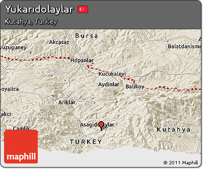 Shaded Relief Panoramic Map of Yukarıdolaylar