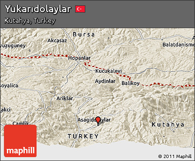 Shaded Relief Panoramic Map of Yukarıdolaylar