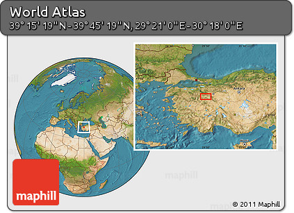 Satellite Location Map of the Area around 39° 30' 19" N, 29° 49' 30" E