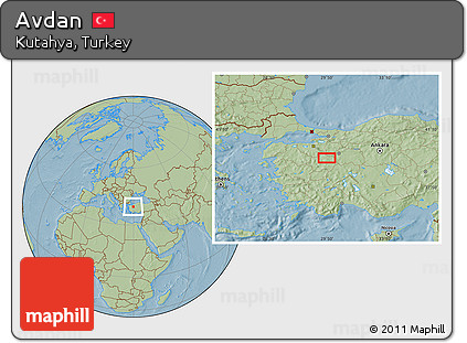 Savanna Style Location Map of Avdan, hill shading