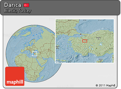 Savanna Style Location Map of Darıca, hill shading