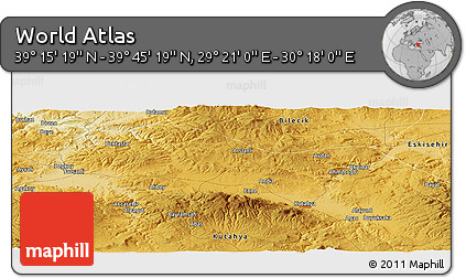 Physical Panoramic Map of the Area around 39° 30' 19" N, 29° 49' 30" E