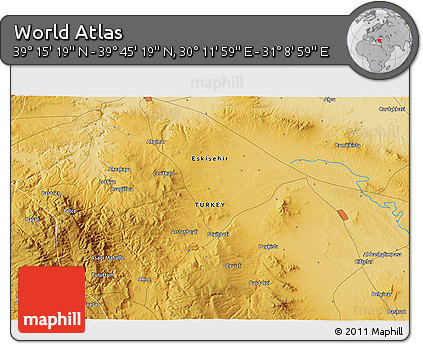 Physical 3D Map of the Area around 39° 30' 19" N, 30° 40' 29" E