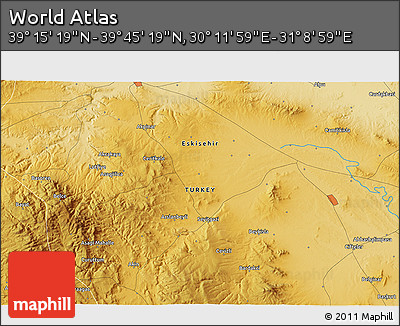 Physical 3D Map of the Area around 39° 30' 19" N, 30° 40' 29" E